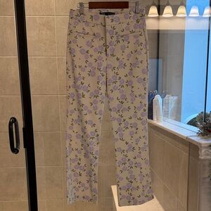 Zara Floral Print Pants - Purple and Green on Cream